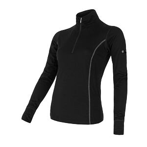 SENSOR MERINO ACTIVE koszula damska długi rękaw stójka zamek czarny