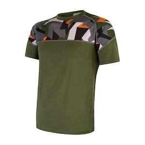 SENSOR MERINO IMPRESS męska koszulka z krótkim rękawem safari/kamuflaż