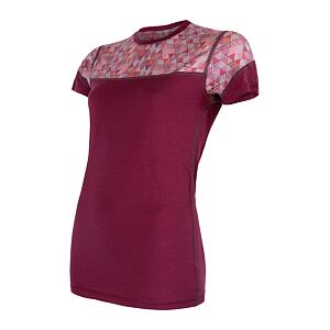 SENSOR MERINO IMPRESS koszulka damska z krótkim rękawem fioletowa/wzór