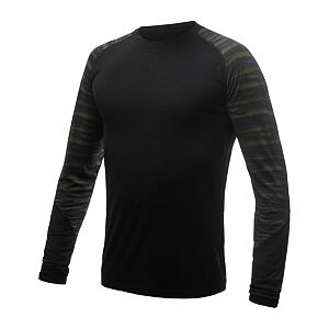 SENSOR MERINO IMPRESS męska koszulka z długim rękawem czarna/batik