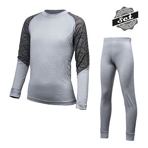 SENSOR MERINO IMPRESS SET koszula dziecięca z długim rękawem + spodnie szare/maori