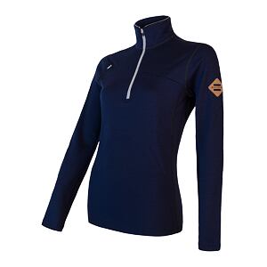 SENSOR MERINO UPPER bluza damska krótka rozpinana głęboki błękit