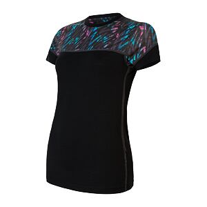 SENSOR MERINO IMPRESS koszulka damska z krótkim rękawem czarna/paski