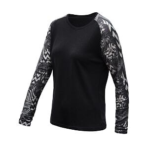 SENSOR MERINO BLEND IMPRESS damska koszulka z długim rękawem czarna/zebra