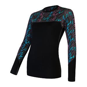 SENSOR MERINO IMPRESS koszulka damska z długim rękawem czarna/paski