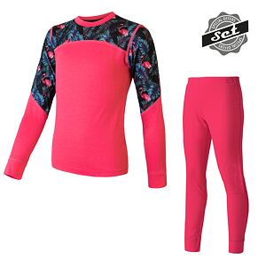 SENSOR MERINO IMPRESS SET koszula z długim rękawem dla dzieci + spodnie w kolorze magenty/kwiatowym