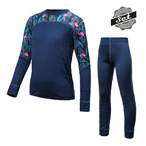 SENSOR MERINO IMPRESS SET koszula z długim rękawem dla dzieci + spodnie w kolorze ciemnoniebieskim/k