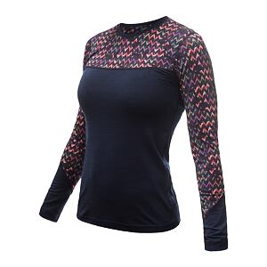SENSOR MERINO IMPRESS damska koszulka z długim rękawem w kolorze ciemnoniebieskim/origami