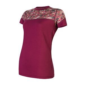 SENSOR MERINO IMPRESS koszulka damska z krótkim rękawem liliowy/piórkowy